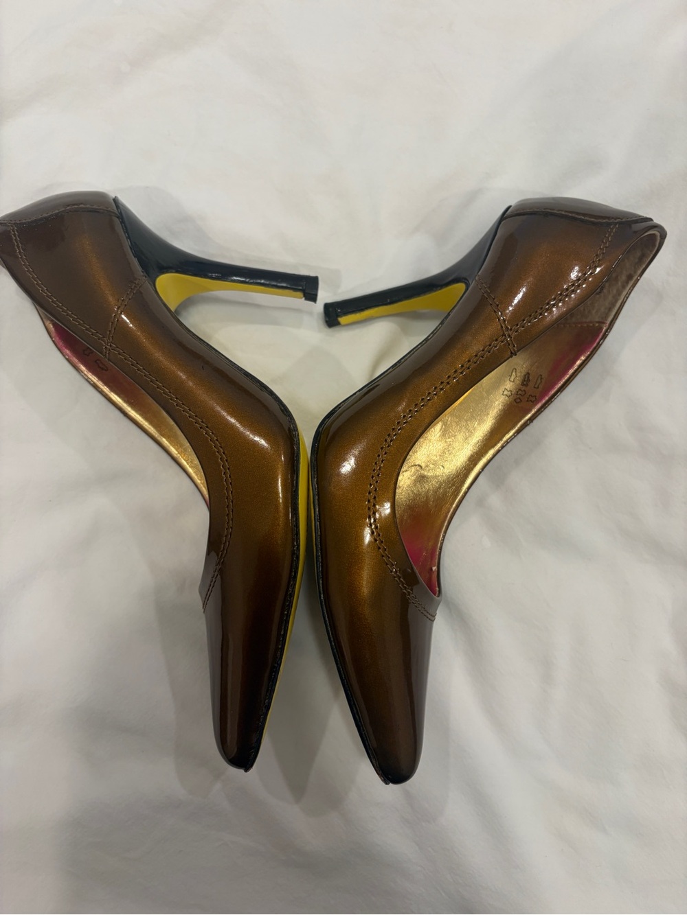 Christian Audigier Metallic Bronze Pointed-Toe Pumps 7 women’s leather Ed hardy - Picture 4 of 10